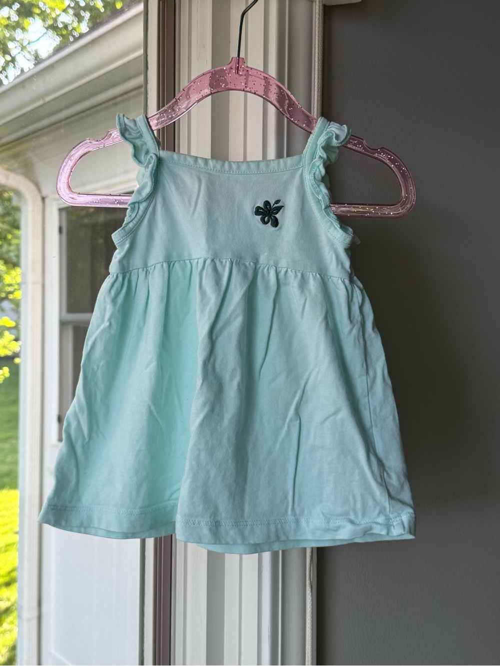 NWOT Carter’s Baby Girl Mint Green Ruffle Hibiscus Graphic Tank Top Dress 6M